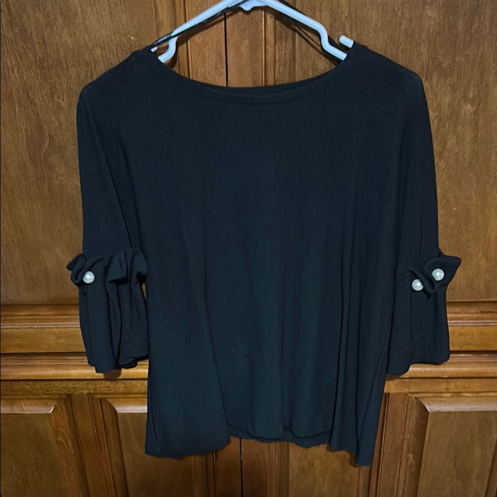 Catherine Malandrino Black Blouse with Pearl Sleeves